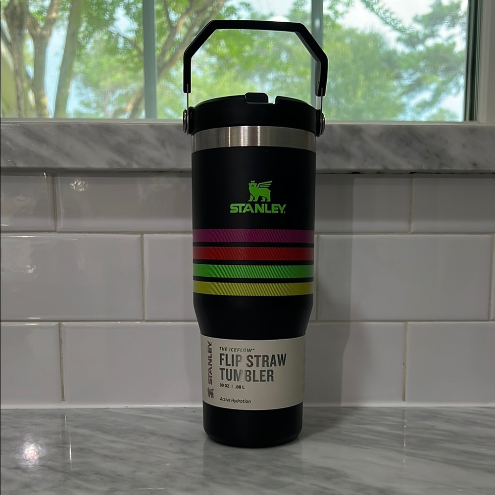 Stanley Black Tumbler with Colorful Stripes